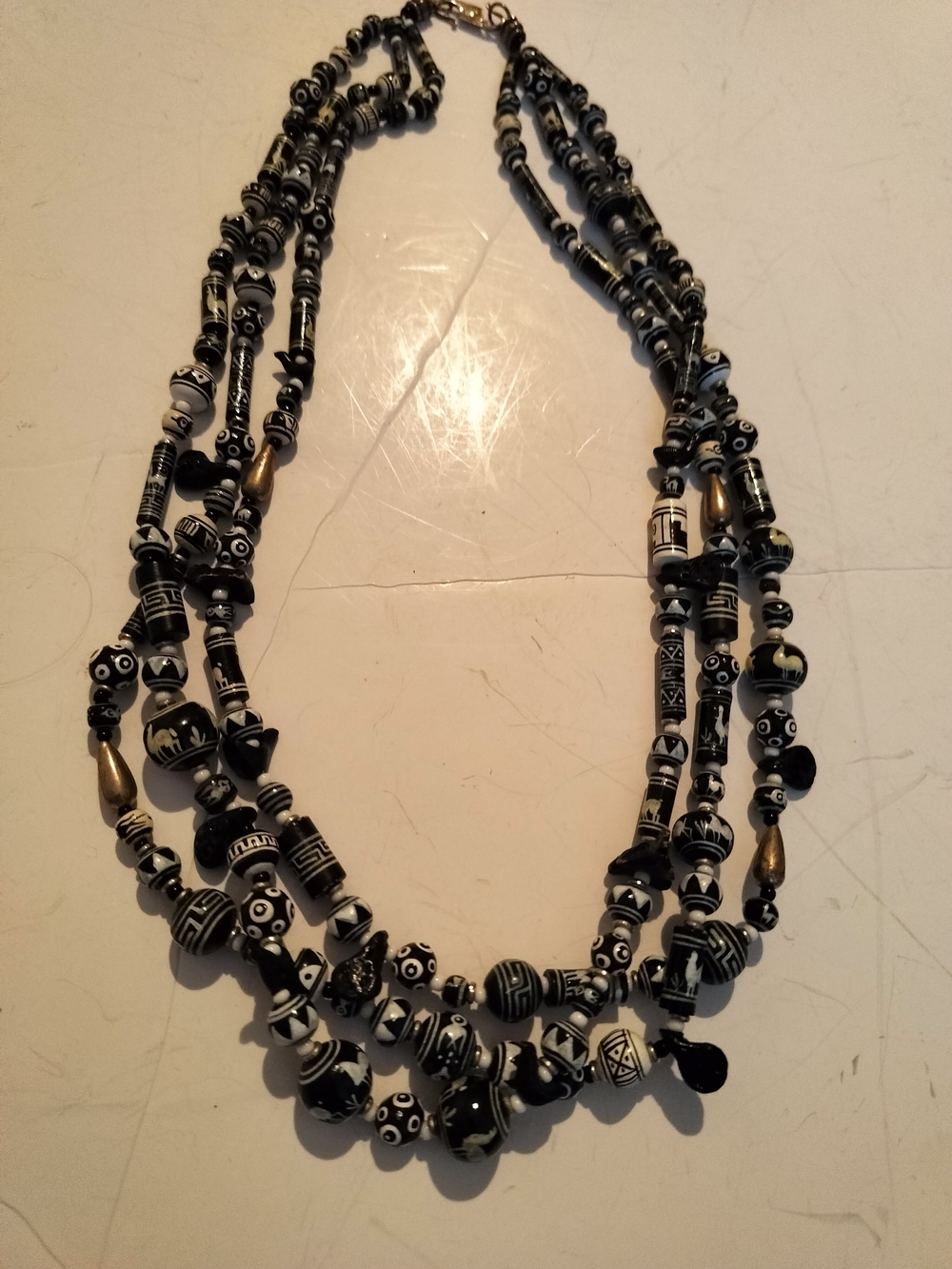 Handcrafted Black & White Multi-Strand Beaded Necklace